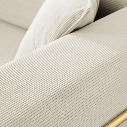 Antetek Convertible Futon Sofa Bed, 3 Seater Modern Corduroy Foam Floor King Size Bed Fold Out Sleeper Lounge Loveseat Sofa Couch with 2 Throw Pillows for Living Room Bedroom Guest Room, Beige