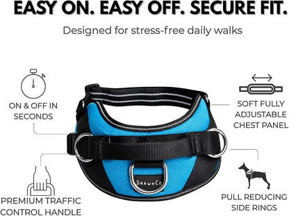 ShawnCo Essential Dog Harness, No-Pull Pet Vest (Orchid,S) | 3 Leash Clips, Easy On, No-Choke, Reflective, Adjustable Fit, Padded Comfort, Control Handle, For Small, Medium & Large Dogs
