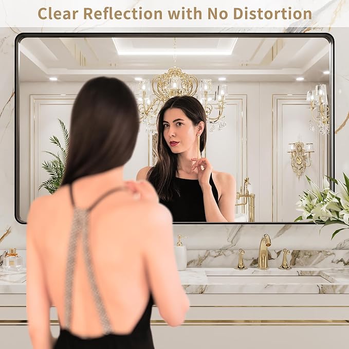 LOAAO 50X30 Inch Black Metal Framed Bathroom Mirror