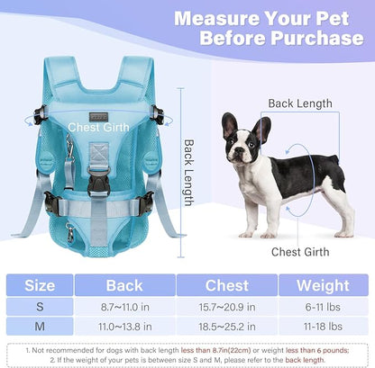 YUDODO Front Pet Carrier Backpack for Small Dog, Legs Out Dog Chest Carrier | Safety Belt, Ergonomic Support, Hands Free, Durable & Comfortable, For Walking Hiking Cycling, Blue, M