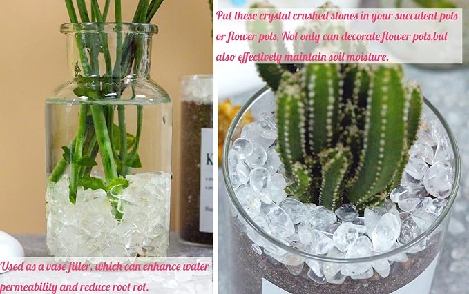 1lb Clear Quartz Aquarium Gravel Rocks Natural Tumbled Healing Crystal Chips Bulk Gemstones Crushed Stones for Fountain Vase Filler Planters Decorative Fish Tank Potted Reiki Energy Balancing