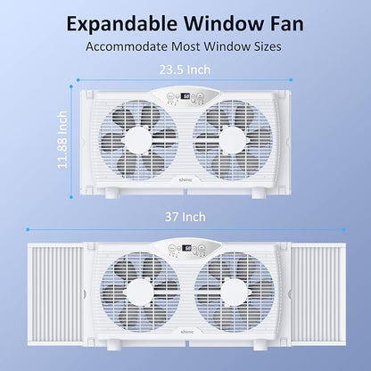 shinic Twin Window Fan with Reversible Airflow, Thermostat Controlled, 3 Speeds