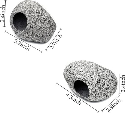 JIH Aquarium Decorations Rock, Ceramic Shelters - Shrimp Habitat, Breeding Tube, Hiding cave, Stackable Fish Tank Decor Cave for Hiding, Betta Fish (J001+J002)