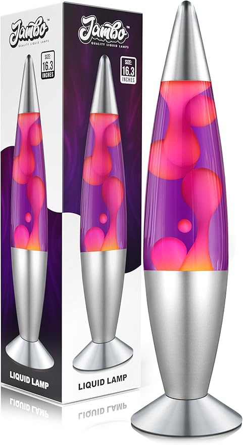 JAMBO 16" Beautiful Lamp- Purple with Pink Wax, Relaxing Liquid Light, Night Light Nightlight, Home Decor Living Room Office Bedroom Lamp for Adults Teens Kids, Magma Motion
