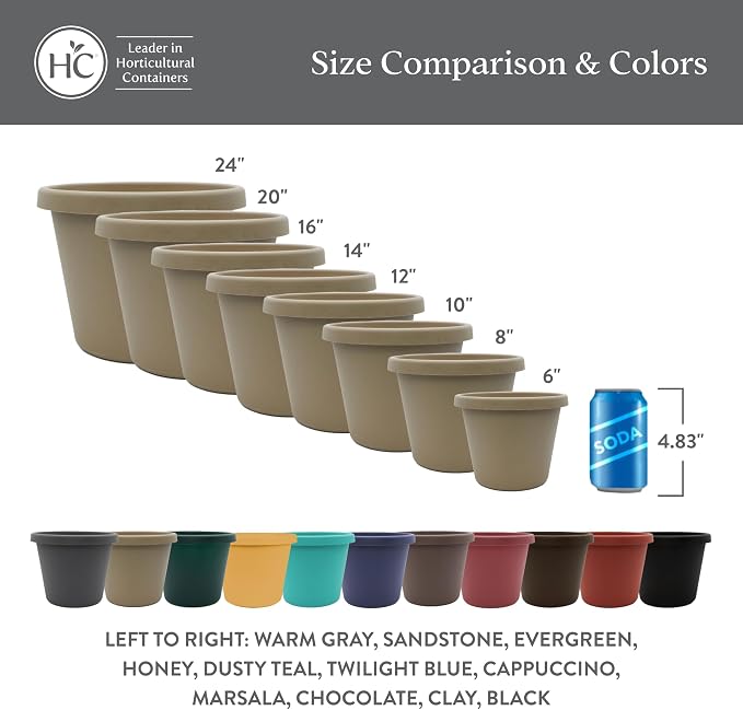 The HC Companies Prima Round Plastic Plant Pot w/Rolled Rim - Lightweight & UV Resistant Flower Pot for Herbs & More - Outdoor & Indoor Plant Pots w/Drainage (14 inch, Twilight Blue, Pack of 1)