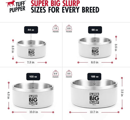 Tuff Pupper Heavy Duty Insulated Dog Bowl | Double Wall Stainless Steel Dog Food Dish | Non-Slip Spill Proof Dishwasher Safe Cat Bowl | Water Dish for Feeding Large Medium Small Pets (188oz, White)