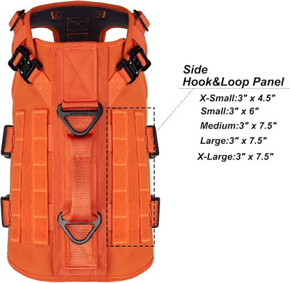 ICEFANG No Pull Tactical Dog Harness for Medium Dogs,Adjustable Dog Vest | Control Handle,MOLLE Panel,Front Hook,3 Leash Clips,Soft Padded,for walking training,Orange,Medium