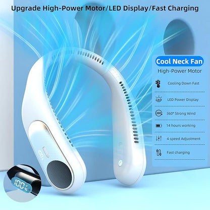 Portable Neck Fan, Personal Wearable Bladeless Fan, LED Display, 6000mAh USB