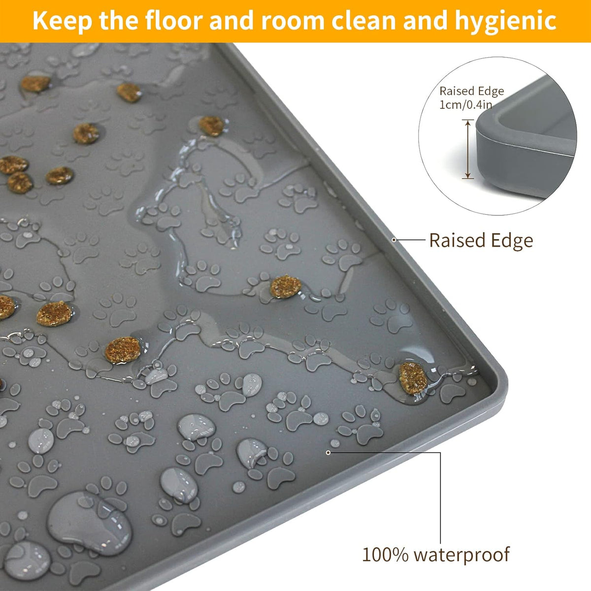 Ptlom Grey Pet Placemat for Dog and Cat, Waterproof Anti-Slip Pet Feeding Bowl Mats for Food and Water, Small Medium Large Tray Mat Prevent Residues from Spilling to Floor, Silicone, 31.5" 23.6"