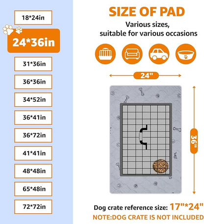 Reusable Puppy Pads, 24x36 Washable Pee Pads for Dogs with Non-Slip Bottom | Whelping Mats, Waterproof, Bone Print, puppy training pads, Absorbency, Leakproof, Machine Washable, Quick Dry, Housebreaking