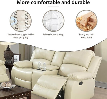 A Ainehome Living Room Furniture Set Leather Recliner Sofa Set Loveseat Chair Furniture Sofa Set for Living Room/Small Space/Rv/House/Office/Theater Seating (A-Beige Leather, Loveseat)