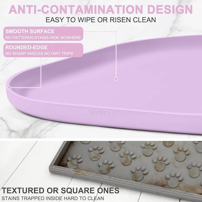 SMILOOL Waterproof Silicone Pet Food Mat with Raised Edge for Dog & Cat | 22" x 14" Non-Slip Pet Feeding Mats with Lip for Food & Water Bowl, Food Grade, Easy Cleaning, Lavender