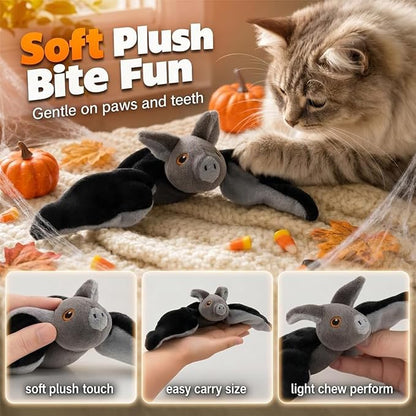 Flying Bat Dog Toy, Flapping Wings Interactive Chirping Pet Teaser, Remote Control Rechargeable Halloween Bat Toy with Catnip Filling, Electric Simulation Flying Motion Toy for Cats Dogs，1pc