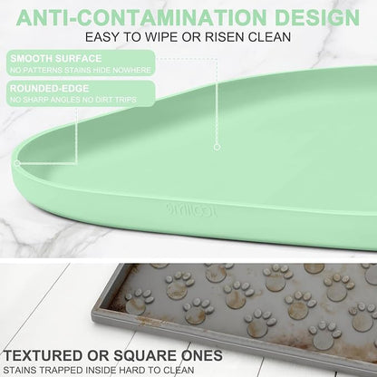 SMILOOL Waterproof Silicone Pet Food Mat with Raised Edge for Dog & Cat | 24" x 16" Non-Slip Pet Feeding Mats with Lip for Food & Water Bowl, Food Grade, Easy Cleaning, Mint Green