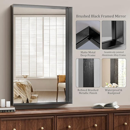 Koonmi 30x48 Inch Black Metal Framed Bathroom Mirror