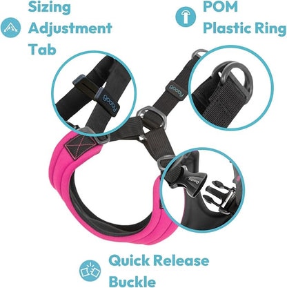Gooby Escape Free Sport Dog Harness, Choke-Free, Pink, Small | Patented escape-free frame; Reduces choking; 4-point adjustment; Soft neoprene padding; Durable webbed straps