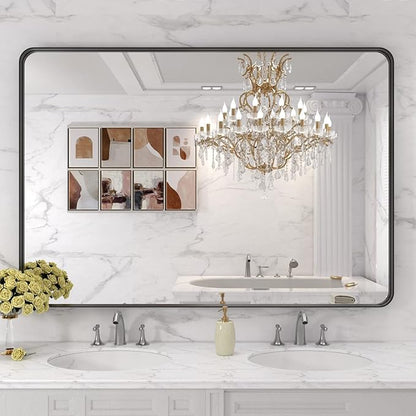 LOAAO 48X30 Inch Black Metal Framed Bathroom Mirror