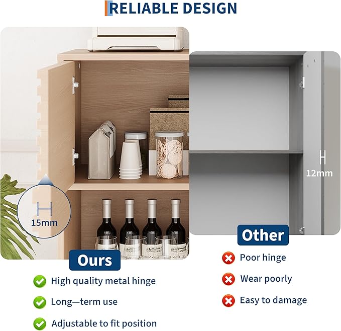 IDEALHOUSE Fluted Cabinet with Sliding Doors, Modern Wooden Storage Cabinet