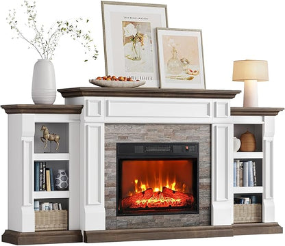 72" Electric Fireplace with Mantel, Fireplace TV Stand