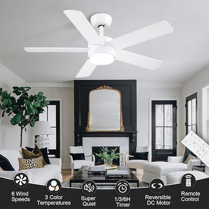 POCHFAN 42 inch White Ceiling Fans