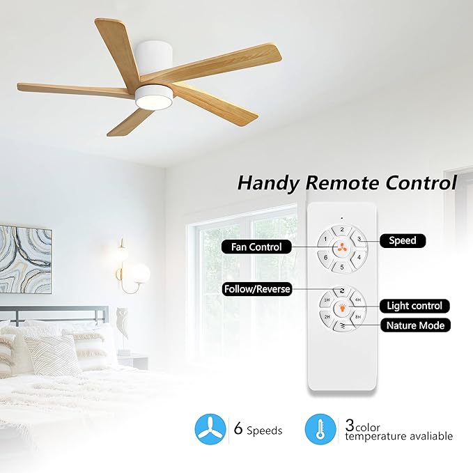 WINGBO 54 Inch Flush Mount DC Ceiling Fan