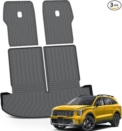KUST Trunk Cargo Mat for Kia Sorento 2021-2025 2026 (6 Seats), TPE Rubber Rear Cargo Liner with 2nd Row Backrest Mat for Sorento Accessories All Weather Protection Cover 3PCS