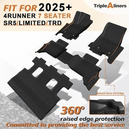 TripleAliners Floor Mats All Weather Liners Compatible with Toyota 2025 2026 4Runner Accessories Custom Fit TPE Heavy-Duty 1st & 2nd & 3rd Row Waterproof Anti-Slip Floor Liners (7 Seats ONLY)