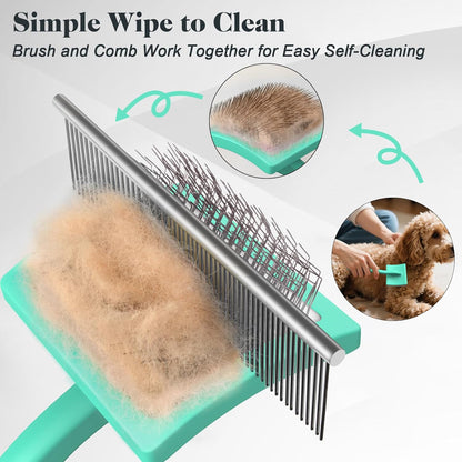 2PCS Slicker Brush for Dogs & Pet Comb,Professional Dog Grooming Brush (Goldendoodles,Poodles,Labradoodles) with Extra Long Pins to Effectively Remove Tangles, Knots and Mats (Cyan)