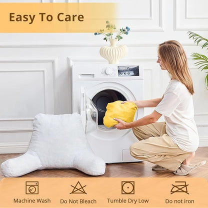 Sasttie Reading Pillow, Velvet Back Pillow for Bed Sitting Up, Adult Back-Rest Support Cushion with Arms for Sit Up on Couch, Sofa, and Floor, Dorm Essentials, Reading Accessories, Yellow