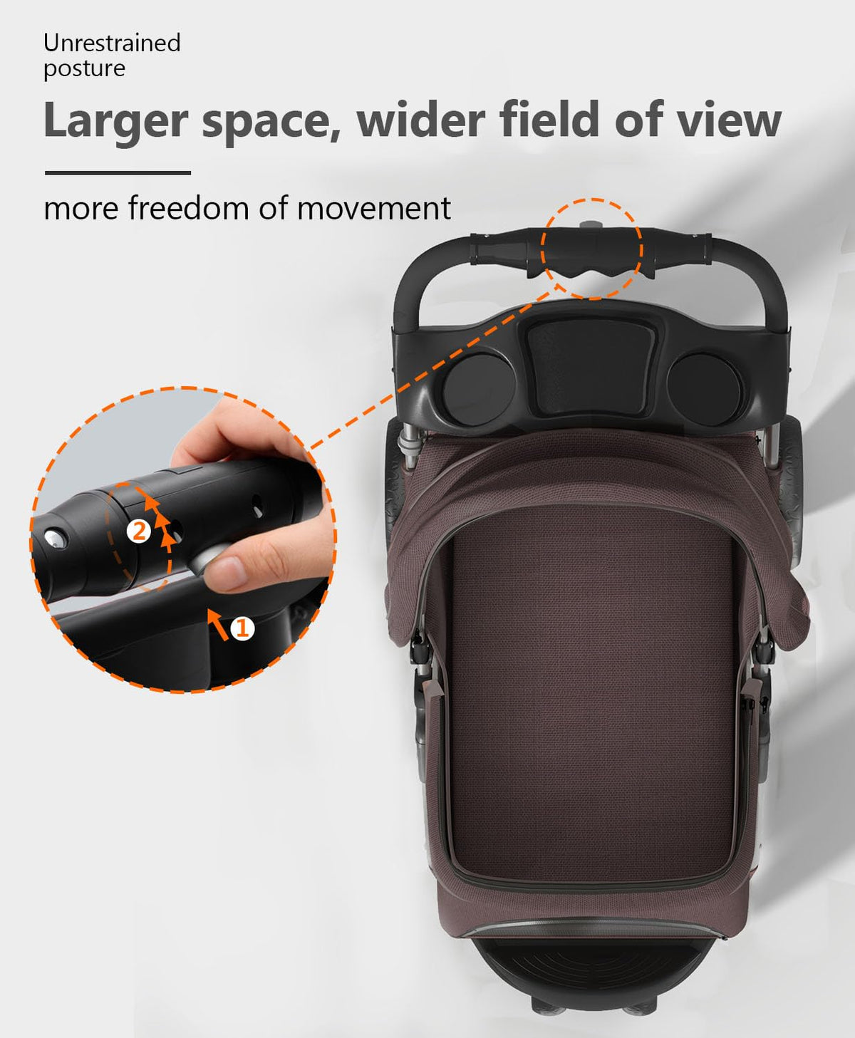 Pet Stroller with 3 Wheels for Small/Medium Pets, Portable Travel Foldable Carrier Jogger for Dog Cat Puppy Kitty, Rear Wheel Breaks, Storage Basket, Visible Mesh with Weather Cover (Coffee)