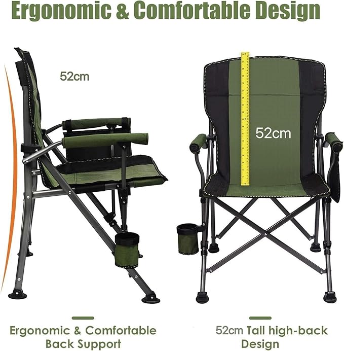 LEADALLWAY Folding Camping Chair Oversized Collapsible Camp Chair with Cup Holder and Removable Storage Bag, Heavy Duty Support 350 LBS, Portable Lawn Chair for Outdoor Camp, Picnic, Travel, Fishing
