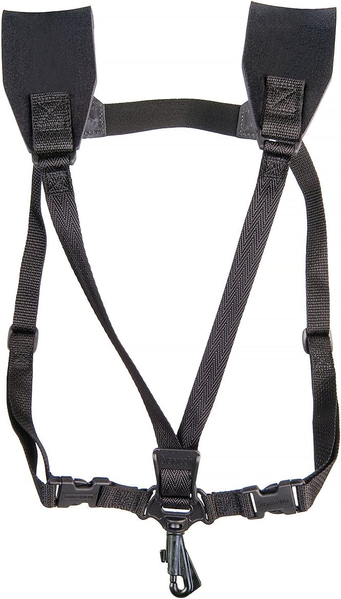 Neotech Soft Harness – Padded Shoulder Harness with Adjustable Strap Hook, Swivel Hook for Saxophone Strap, Baritone Saxophone Strap, Clarinet Neck Strap – (XL - Black) - Made in the USA