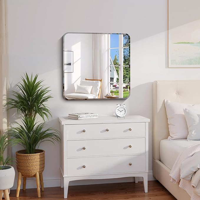 CILIBER Frameless Mirror, 24x24 Beveled Bathroom Mirrors