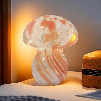 Mushroom Table Lamps Night Lights Cute Glass Nightstand Bedside Desk Lamps for Bedroom Living Study(Bulb Included) - Red