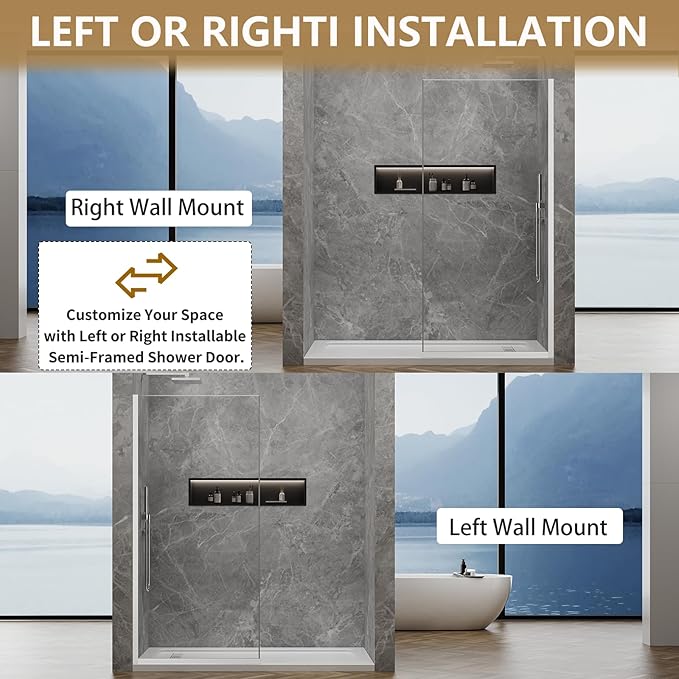 Shower Glass Panel 36" W * 76" H, Semi-Framed Glass Screen, Single Panel
