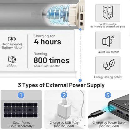 Motorized Blinds with Remote Control, 100% Blackout Cordless Wireless Electric