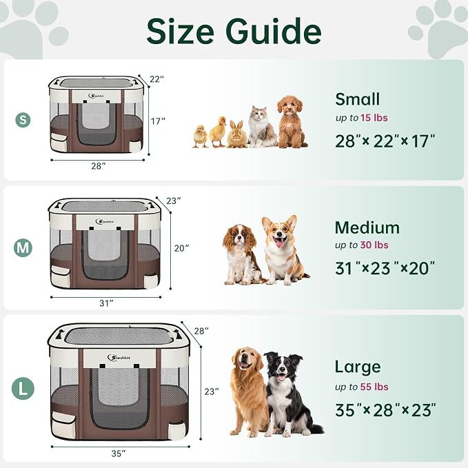 Siedihit Dog Playpen, Cat Pet Puppy Crate, Portable Playpens Indoor Outdoor (Brown, Medium)