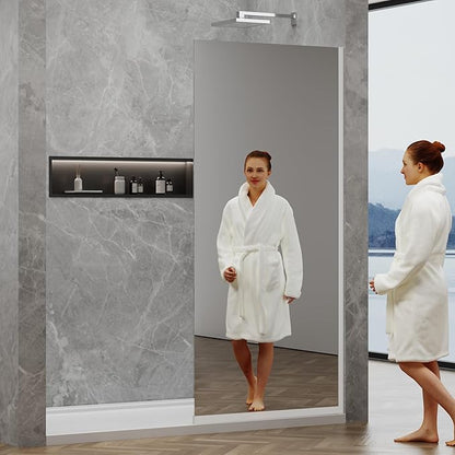 36"x76" Fixed Glass Shower Door, Single Mirror Privacy 3/8" Thick Tempered Glass