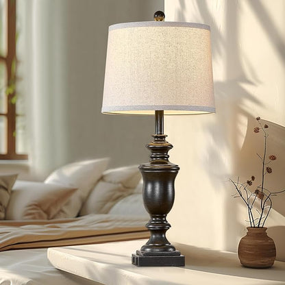 27.5" Vintage Farmhouse Table Lamps Set of 2 Bedside Lamp, 3 Way Dimmable Bedroom Lamps with 2 USB Ports +AC Outlet Nightstand Lamp Rustic Lamp (Rotary-Antique Black)