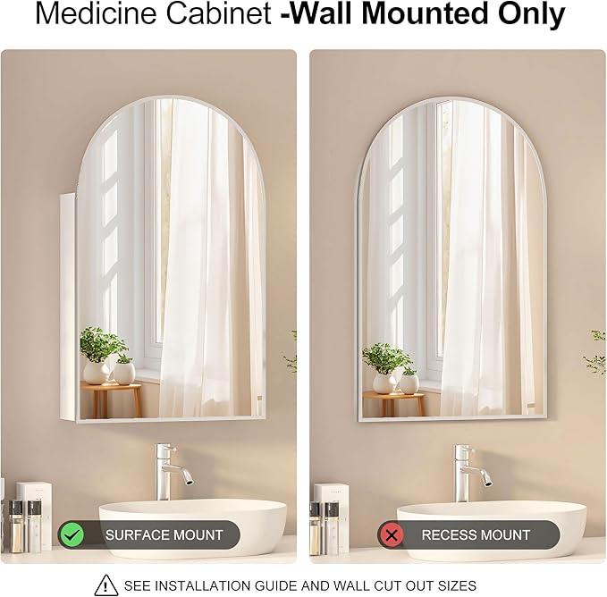 Arched Medicine Cabinet with Mirror, Brushed Nickel Mirror Cabinet with Storage