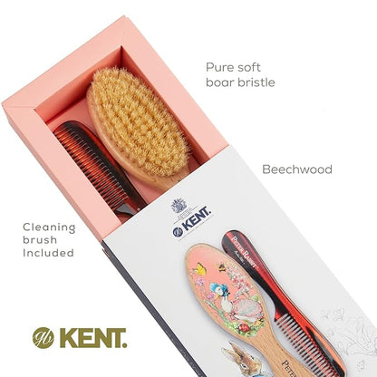 Kent Peter Rabbit Jemima Puddle Duck Baby Hair Brush and Comb Set, Soft Bristle Newborn Hair Brush, Wooden Beechwood Baby Brush Set for Fine Hair