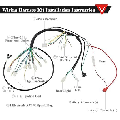 PRO BAT Full Electrics Wiring Harness Kit | for 50cc 70cc 90cc 110cc 125cc Chinese ATV Quad Bike 4 Wheeler Coolster Baja SunL Taotao JCL with CDI Coil Magneto Stator