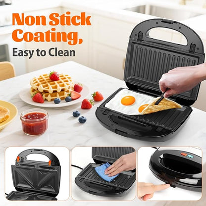 Aigostar Sandwich Maker Panini Press Grill, 3 in 1 Waffle Maker