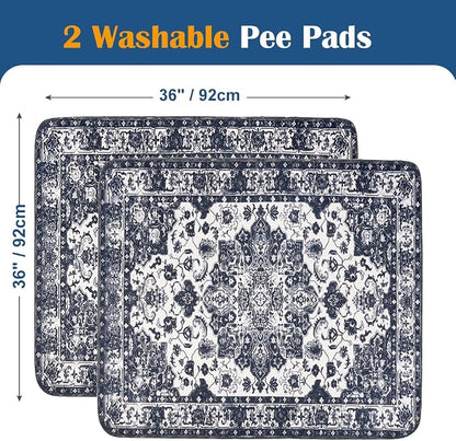 Washable Pee Pads for Dogs, 2 Pack Reusable Puppy Training Pads 36"x36" Super Absorbent Waterproof Dog Training Pads, Non-Slip Potty Pads, Whelping Pads Litter Mat Navy Blue