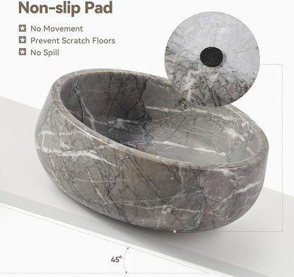 Karibiber Marble Dog Bowl, 5lbs Weighted Dog Food Bowl, Non-Slip Large Heavy Water Bowls, Grey Stone Food and Water Dish for Medium Dogs, Natural Marble, Easy to Clean, Holds 4 Cups