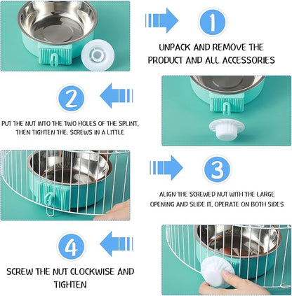 24 Pcs Crate Bowls Bulk Puppy Dog Bowls for Kennel Removable Stainless Steel Crate Water Bowl Kennel Hanging Food Feeders Coop Cup for Cat Puppy Rabbit Birds Ferret Guinea Pigs