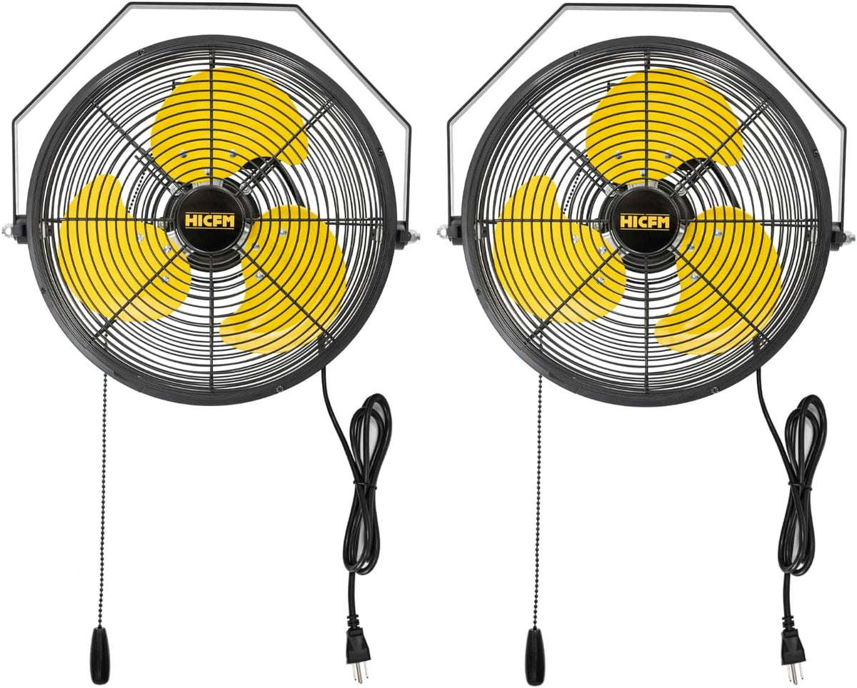 HiCFM 2500 CFM 12" Industrial Wall-Mounted Fan, 3-Speeds High Velocity Wall fans with IP44 Enclosure Motor for Barn, Garage, Warehouse, Greenhouse and Commercial Use, 2 Pack