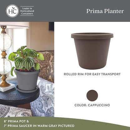 The HC Companies 16 Inch Prima Round Planter Pots with Drainage Holes and Rolled Rim, Lightweight UV-Resistant Plastic Indoor & Outdoor Planters, 2-Pack Flower Pots for Garden & Home Decor, Cappuccino
