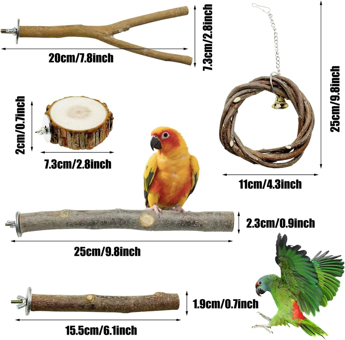 Allazone 10 PCS Natural Parrot Perch Bird Cage Accessories, Bird Platforms, Wood Stands, Grinding Fork Parakeet Platform for Small Lovebirds Budgies Cockatiels