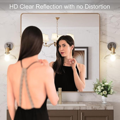 LOAAO 36”X36” Gold Bathroom Mirror, Rounded Rectangle Gold Frame Mirror